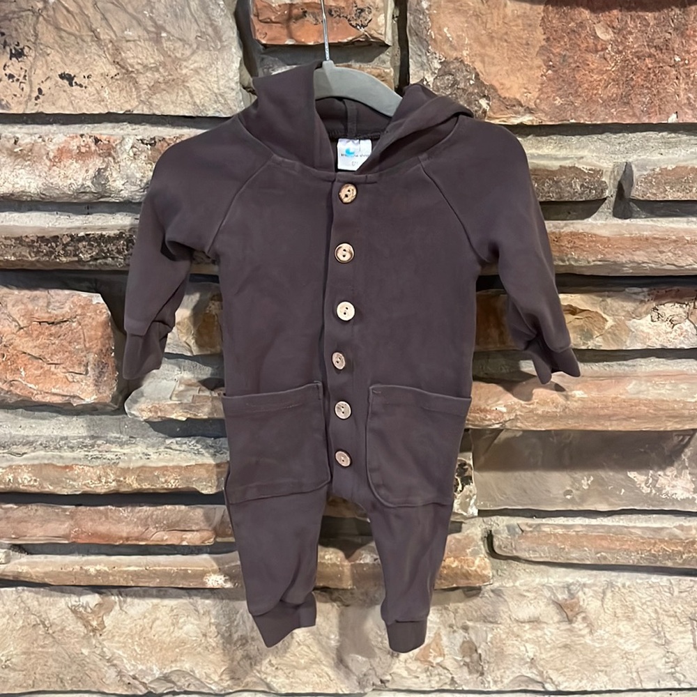 Brown Kids Hooded Jumpsuit with Buttons